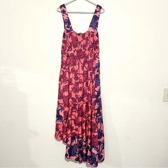 Du Paradis Colorblock Pink Coral Asymmetrical Hem Midi Sundress NEW SIZE LARGE - Picture 8 of 8